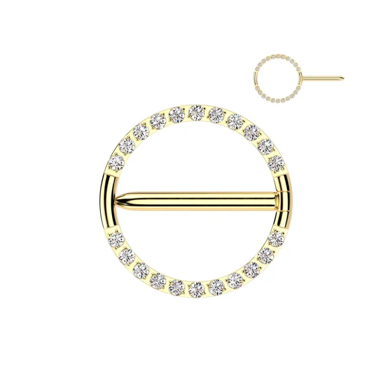 Piercing téton anneau clicker en titane doré strass