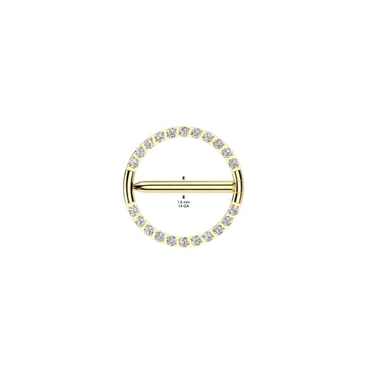 Piercing téton titane doré cercle strass scintillants hypoallergénique
