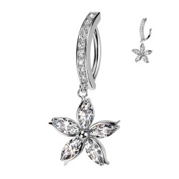 Piercing nombril anneau clicker acier avec pendentif fleur strass