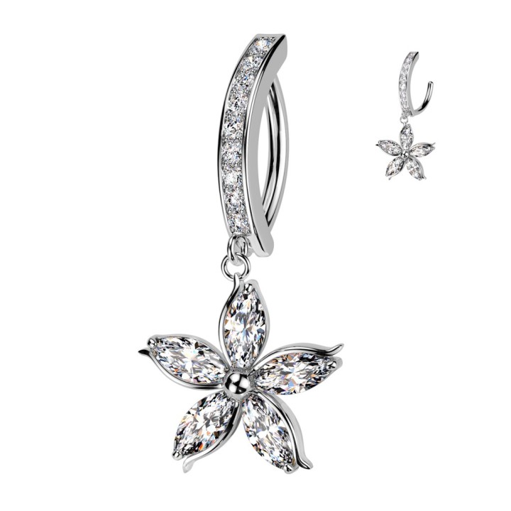 Piercing nombril anneau clicker acier avec pendentif fleur strass