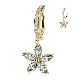 Piercing nombril anneau clicker doré avec pendentif fleur strass