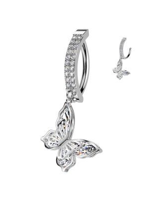 Piercing nombril anneau clicker papillon strass en acier brillant