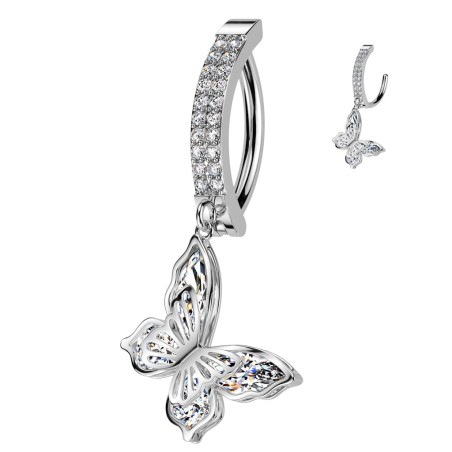 Piercing nombril anneau clicker papillon strass en acier brillant
