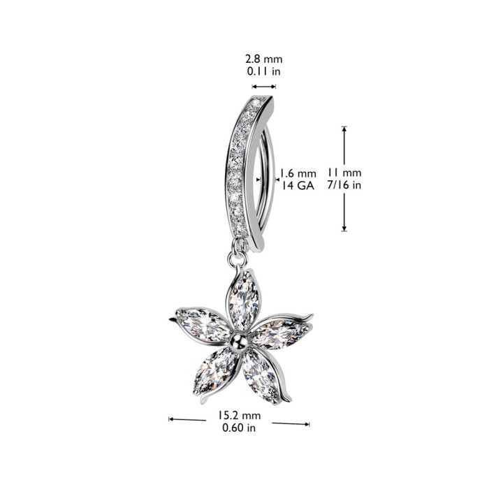 Piercing nombril anneau clicker acier avec pendentif fleur strass