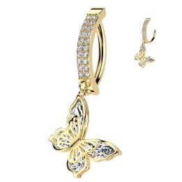 Piercing nombril doré anneau clicker papillon strass élégant
