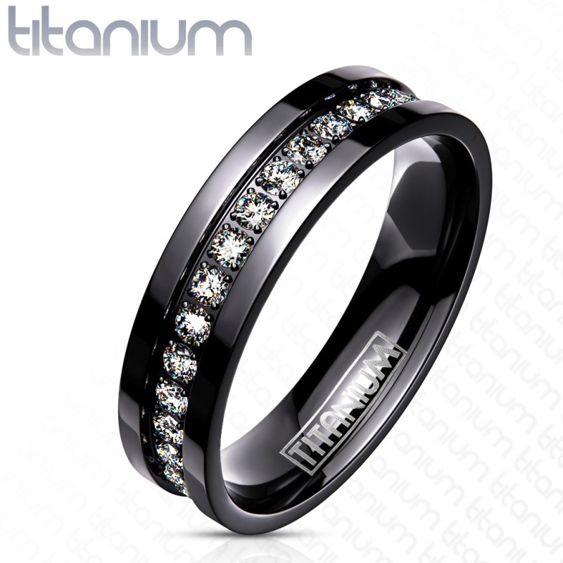 Bague titane solide Noire Multiples Gemmes