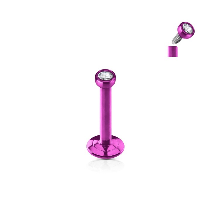 Piercing oreille labret violet en titane anodisé avec strass brillant