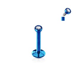 Piercing oreille labret bleu en titane anodisé avec strass brillant