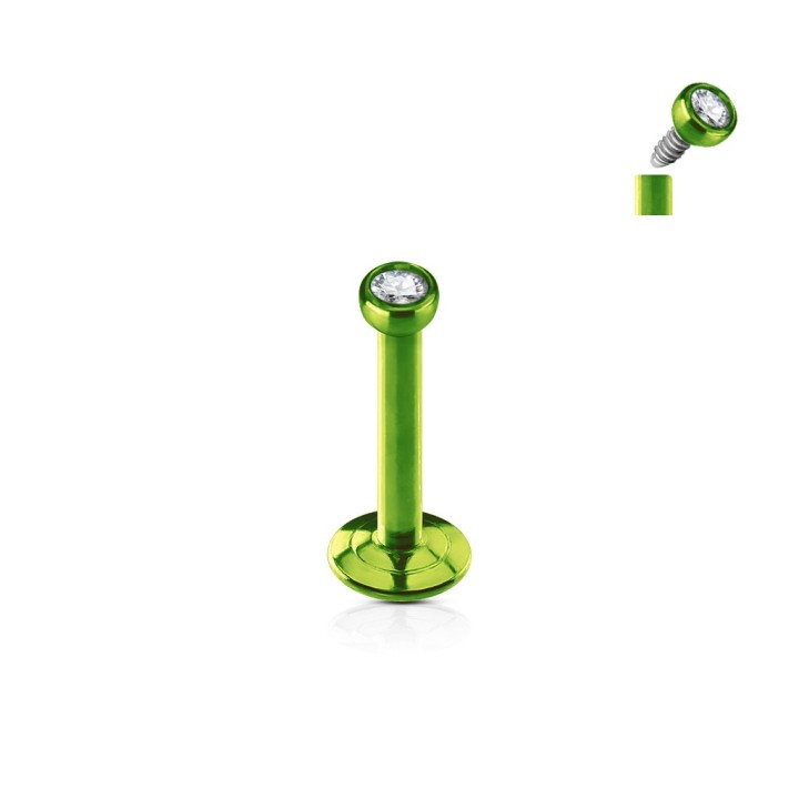 Piercing oreille labret vert en titane anodisé avec strass éclatant