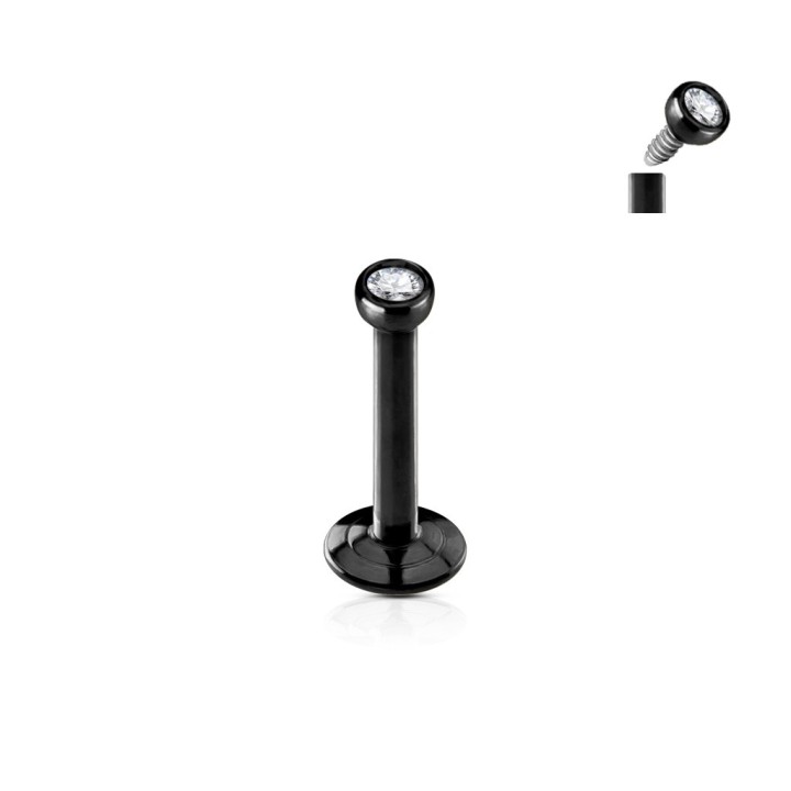 Piercing oreille labret noir en titane anodisé avec strass lumineux