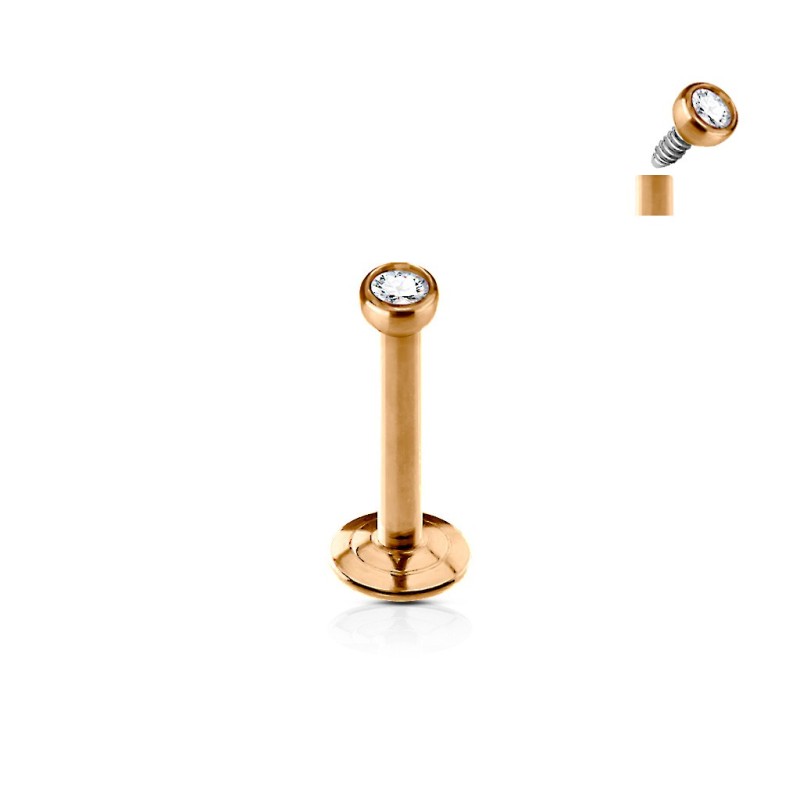Piercing oreille titane anodisé rose gold strass