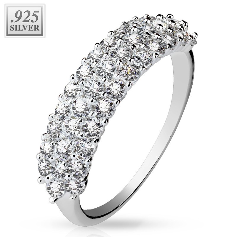 Bague femme en argent triple ligne zirconiums