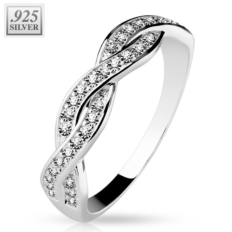 Bague femme en argent entrelacée zirconiums