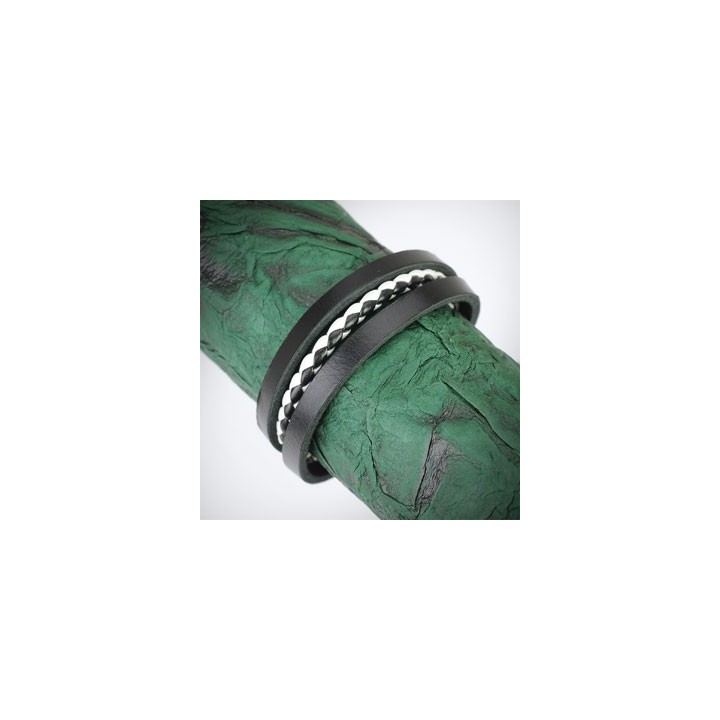 Bracelet Homme en Cuir noir Centre Tressé