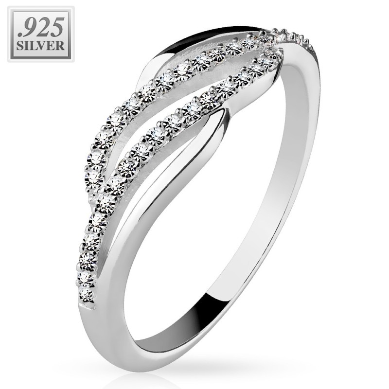 Bague femme en argent vagues zirconiums
