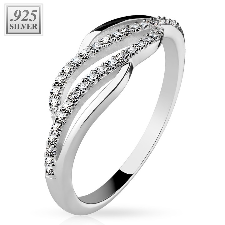 Bague Femme Argent 925 Vagues – Zirconium Étincelant