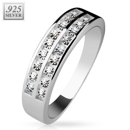 Bague Femme Argent 925 Double Rangée – Zirconium Étincelant