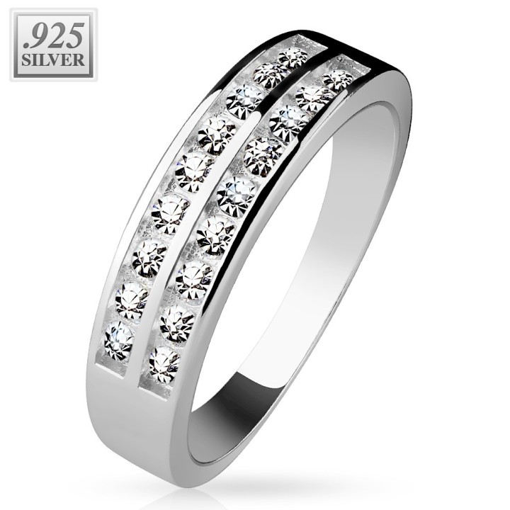 Bague Femme Argent 925 Double Rangée – Zirconium Étincelant