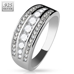 Bague Femme Argent 925 Trois Rangées – Zirconium Étincelant
