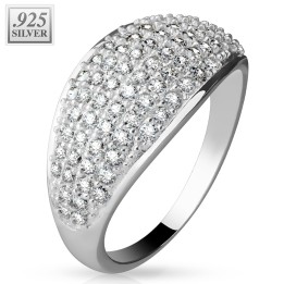 Bague Femme Argent 925 Dôme Pavé – Zirconium Éclatant et Élégant