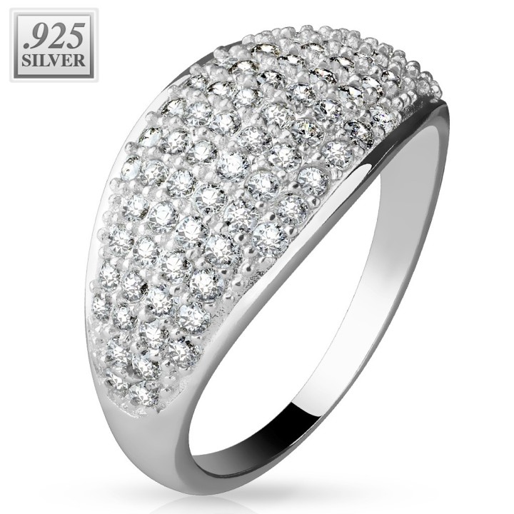 Bague Femme Argent 925 Dôme Pavé – Zirconium Éclatant et Élégant