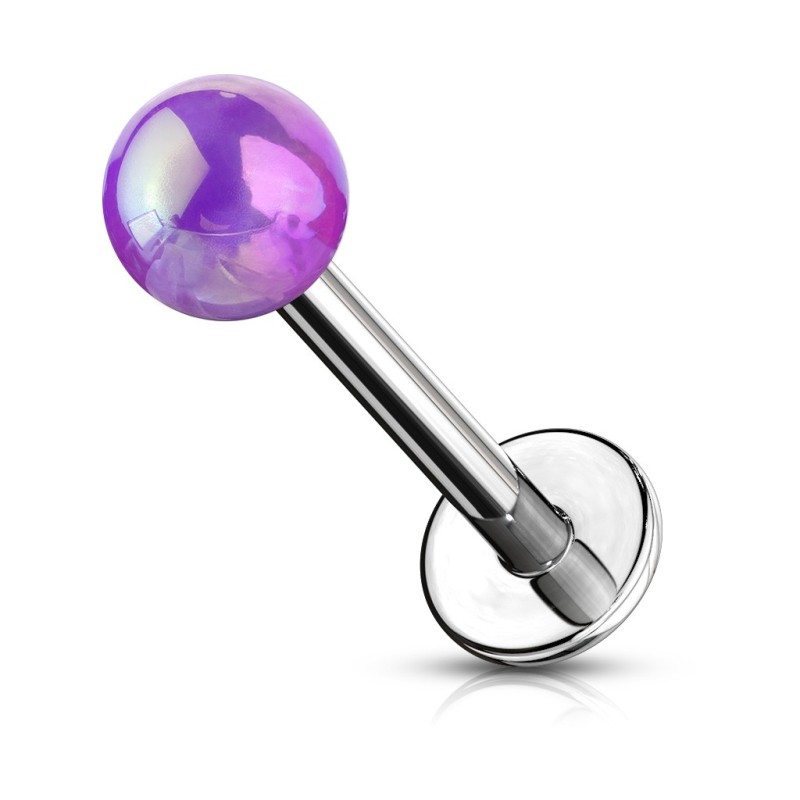 Piercing labret oreille boule métallisée violet