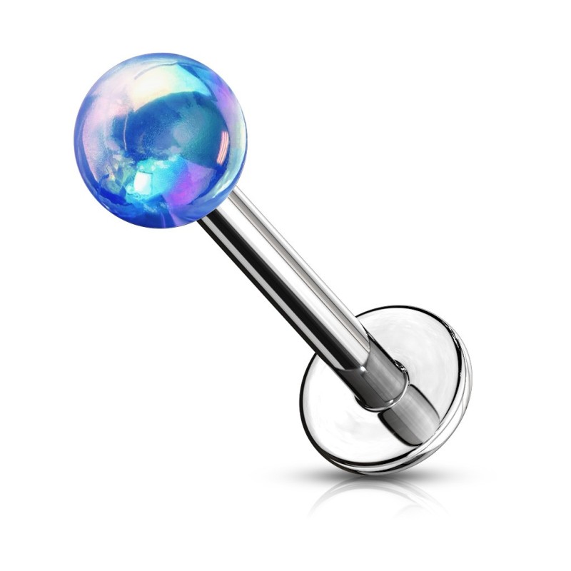 Piercing labret oreille boule métallisée bleu