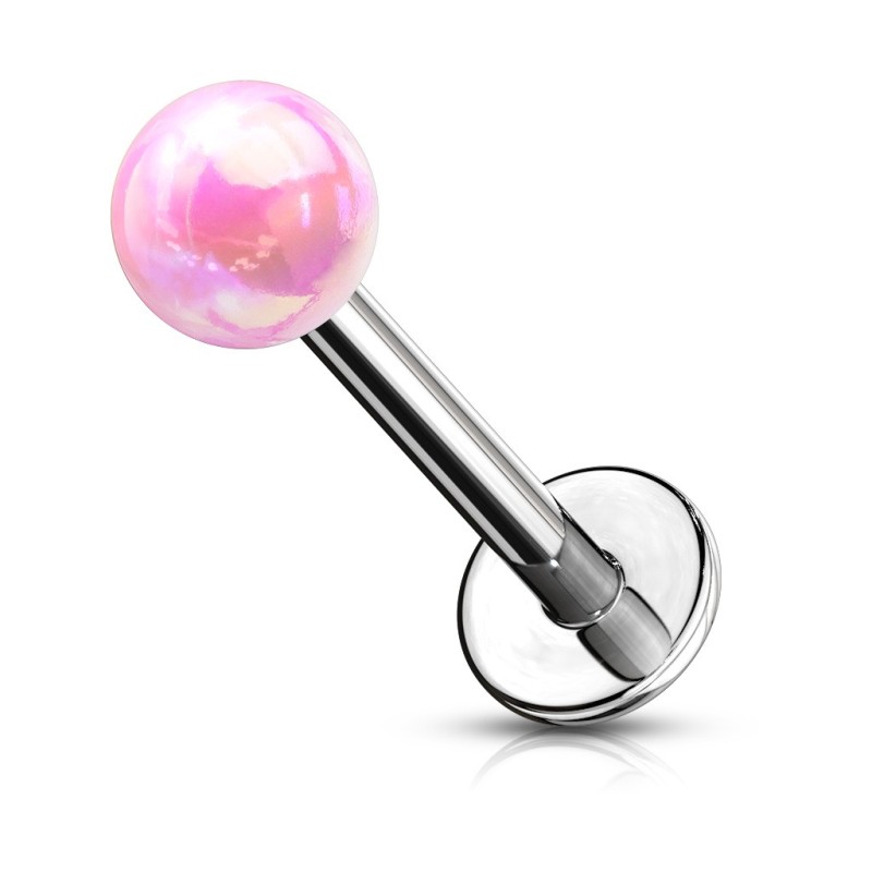 Piercing labret oreille boule métallisée rose