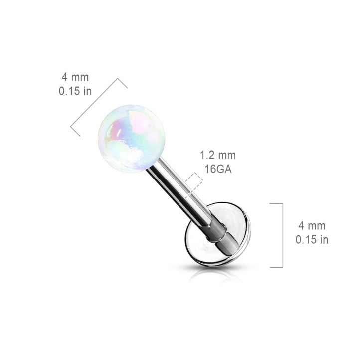 Labret blanc boule métallique en acier chirurgical – Piercing oreille