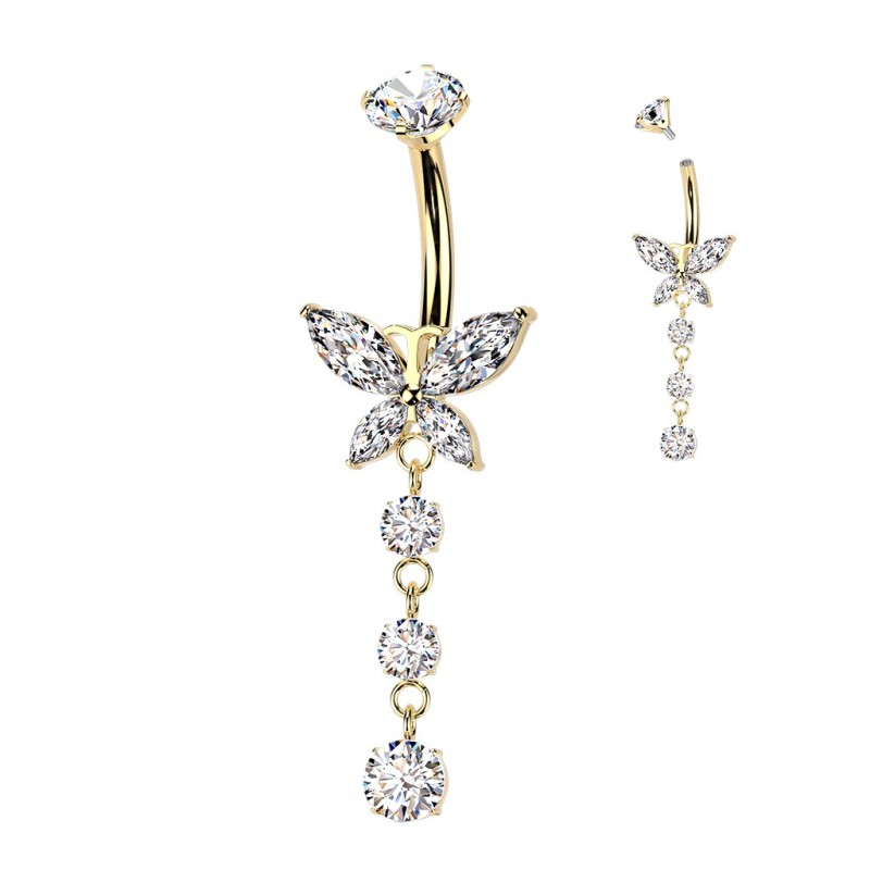 Piercing de nombril en titane doré libellule