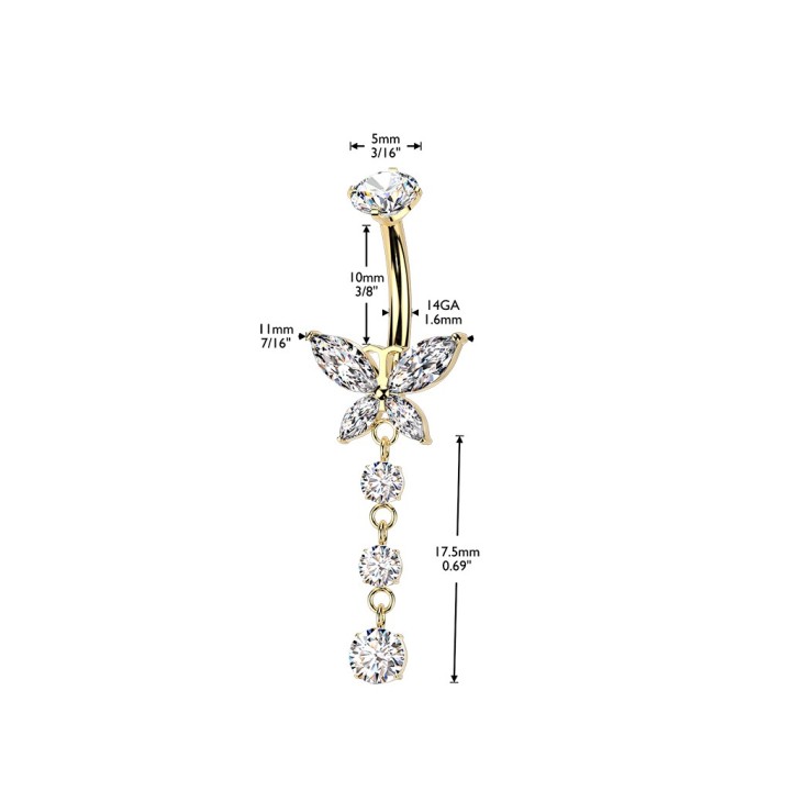 Piercing nombril libellule titane doré ASTM F136 – Élégance brillance