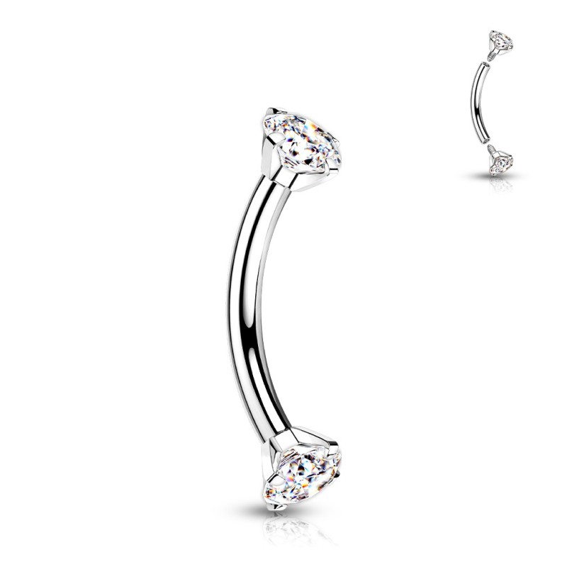 Piercing banane titane astm F136 avec zircons blancs Piercing banane titane astm F136 avec zircons blancs