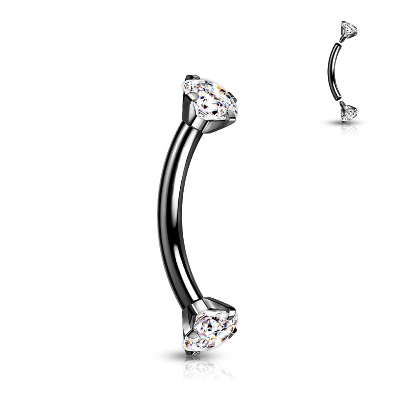 Piercing banane titane astm F136 noir avec zircons Piercing banane titane astm F136 noir avec zircons