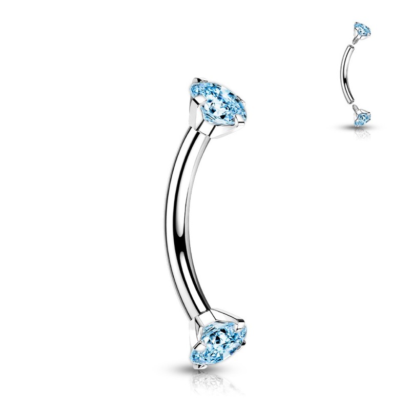 Piercing banane titane astm F136 avec zircons turquoises Piercing banane titane astm F136 avec zircons turquoises