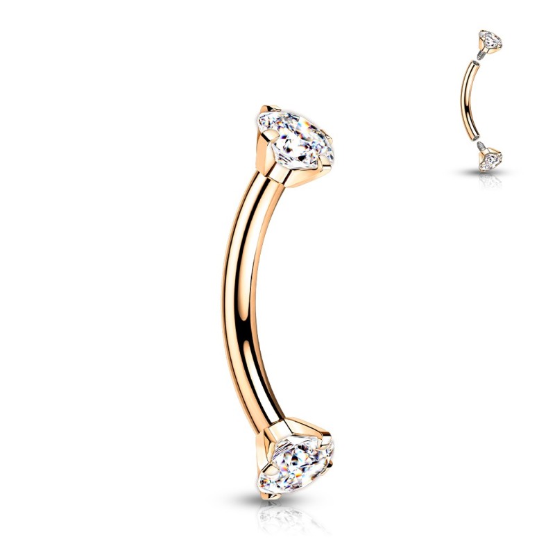 Piercing banane titane astm F136 rose gold avec zircons Piercing banane titane astm F136 rose gold avec zircons