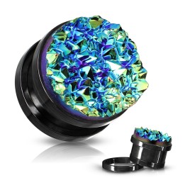 Plug acier noir druze bleue – Bijou de piercing unique