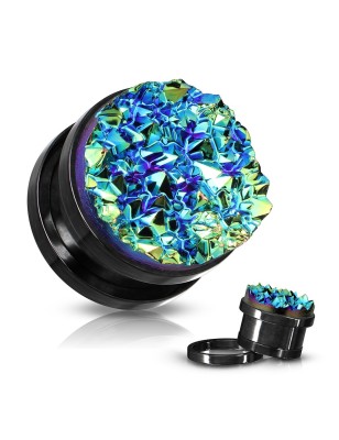 Plug acier noir druze bleue – Bijou de piercing unique