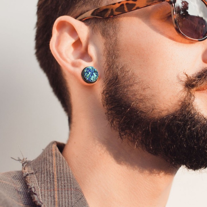 Plug acier noir druze bleue – Bijou de piercing unique