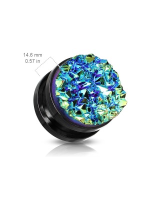 Plug acier noir druze bleue – Bijou de piercing unique
