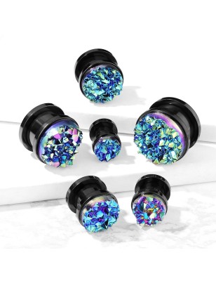 Plug acier noir druze bleue – Bijou de piercing unique