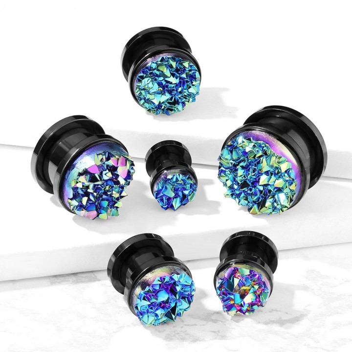 Plug acier noir druze bleue – Bijou de piercing unique
