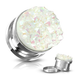 Plug acier argenté druze blanche – Piercing élégant et lumineux