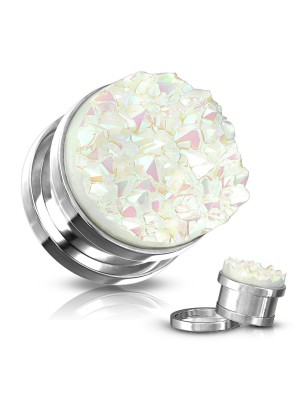 Plug acier argenté druze blanche – Piercing élégant et lumineux
