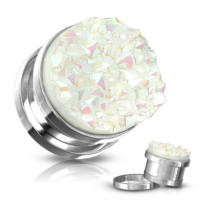 Plug acier argenté druze blanche – Piercing élégant et lumineux