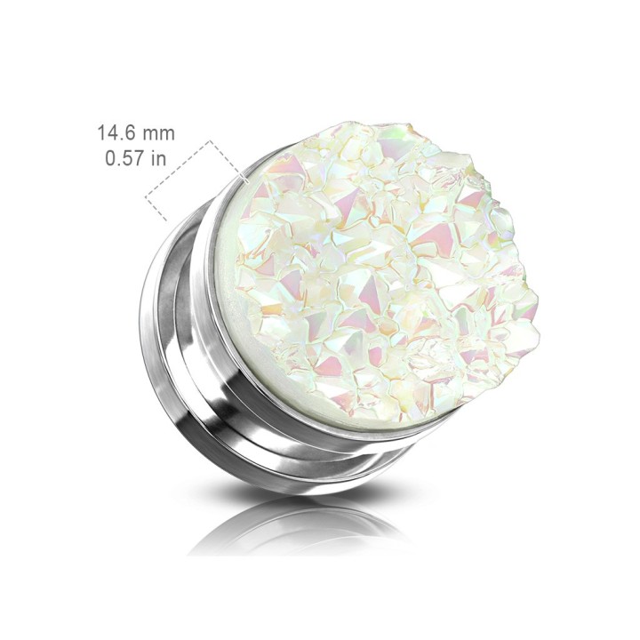Plug acier argenté druze blanche – Piercing élégant et lumineux