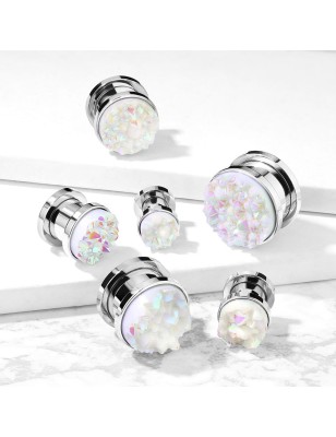 Plug acier argenté druze blanche – Piercing élégant et lumineux