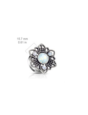 Tunnel acier fleur opalite blanche – Bijou de piercing élégant