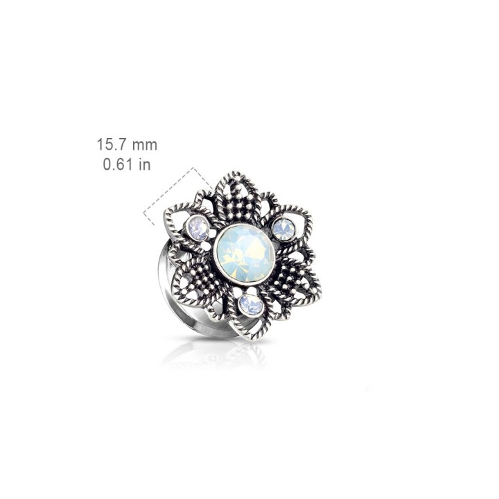 Tunnel acier fleur opalite blanche – Bijou de piercing élégant