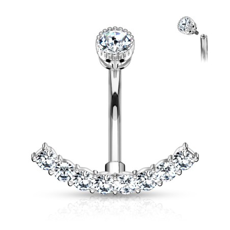 Piercing nombril acier avec strass – Design courbe élégant