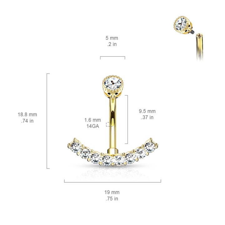 Piercing nombril plaqué or 14K avec strass – Élégance et éclat